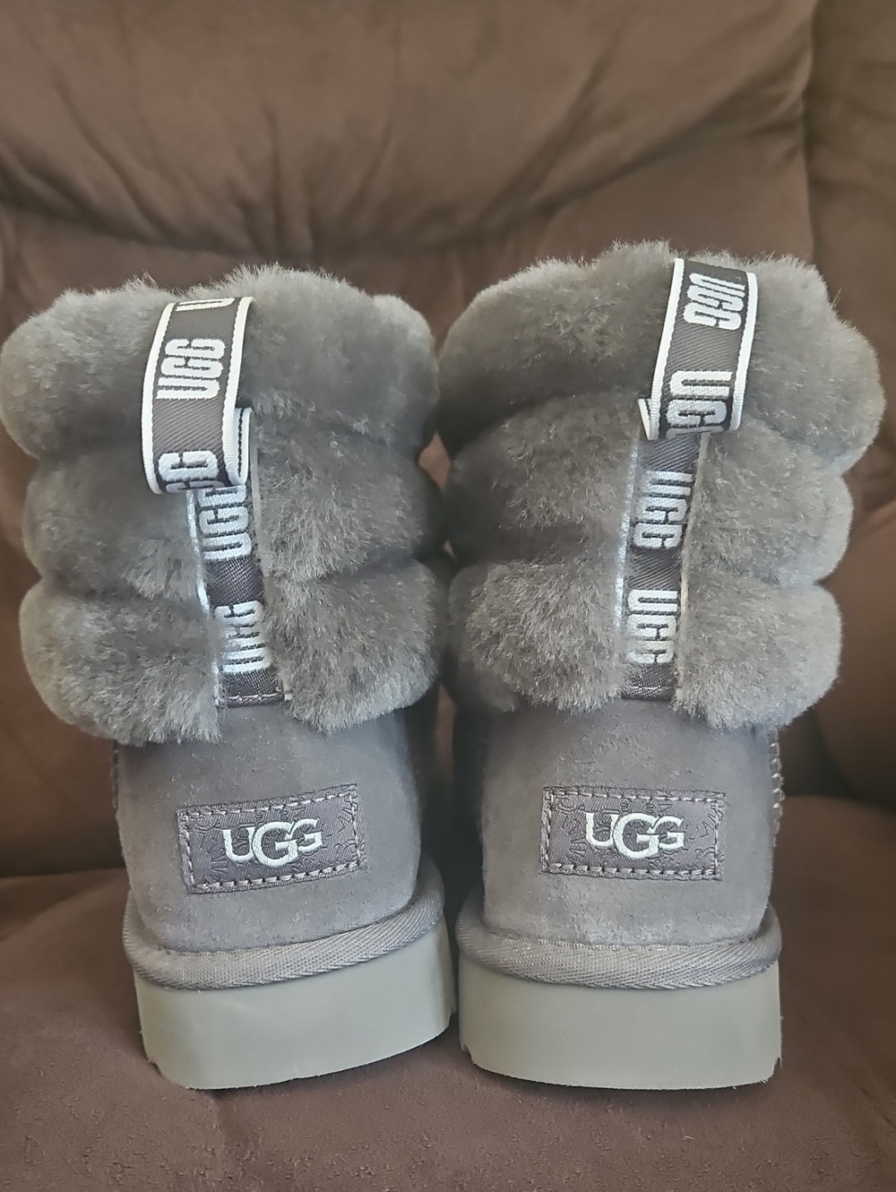 UGG Women's Gray Plush Shearling Cuffed Slippers